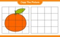 Copy the picture, copy the picture of Tangerin using grid lines. Educational children game, printable worksheet, vector