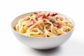 plate pork  lunch carbonara italian background pasta cheese food spaghetti. Generative AI. Royalty Free Stock Photo