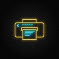 Copy, printer. Blue and yellow neon vector icon. Transparent background Royalty Free Stock Photo