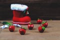 Copy red apple for christmas decoration on rustic wooden table,Christmas Royalty Free Stock Photo