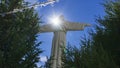 The copy of the sculpture of Christ the Savior spread his arms on blue sky background Royalty Free Stock Photo