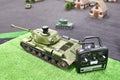 Copy IS-2 soviet heavy tank radio controlled and control panel Royalty Free Stock Photo