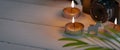 Copy space background with candle on wooden table, 3d rendering