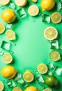 a copy space background with green lemon and melted ice cubes Royalty Free Stock Photo