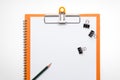 Copy space blank paper A4 and pencil and back binder clip on tab Royalty Free Stock Photo