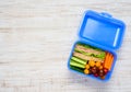 Copy Space of Blue Lunch Box with Food Royalty Free Stock Photo