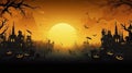 copy space, City panorama in halloween style. Scary halloween isolated background. Orange and yellow background.