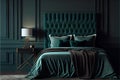 Copy space on empty green wall of elegant bedroom interior Royalty Free Stock Photo