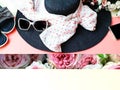Fashion set accessories  summer  hat phone women clothes  sunglasses  colorful pink blue red Royalty Free Stock Photo