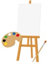 Copy space frame, easel with empty painting canvas, palette and brush vector illustration