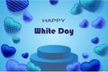 copy space happy white day with realistic blue love and a stage for sales