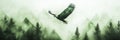With copy space, here is a double exposure of a bird in flight and a forest in shades of green Royalty Free Stock Photo
