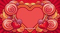 A copy space image featuring a frame crafted from heart shaped lollipops in vibrant red Royalty Free Stock Photo