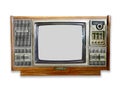 Copy space on screen of old vintage CRT TV antique wooden box television isolated on white background Royalty Free Stock Photo