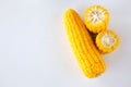 Set Cut into pieces of yellow sweet Ripe corn on white background Royalty Free Stock Photo