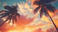 Copy space of silhouette tropical palm tree with sun light on sunset sky and cloud abstract background. Summer vacation and nature Royalty Free Stock Photo