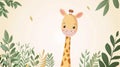 copy space, simple vector illustration, cartoon style, Baby Shower Greeting Card with cute Giraffe boy. Royalty Free Stock Photo