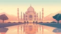 copy space, simple vector illustration, cartoon style, The Taj Mahal, Agra. Famous mausoleum in India, Asia. Elegant monument