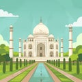 copy space, simple vector illustration, cartoon style, The Taj Mahal, Agra. Famous mausoleum in India, Asia. Elegant monument