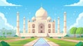 copy space, simple vector illustration, cartoon style, The Taj Mahal, Agra. Famous mausoleum in India, Asia. Elegant monument