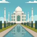 copy space, simple vector illustration, cartoon style, The Taj Mahal, Agra. Famous mausoleum in India, Asia. Elegant monument