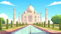 copy space, simple vector illustration, cartoon style, The Taj Mahal, Agra. Famous mausoleum in India, Asia. Elegant monument