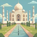 copy space, simple vector illustration, cartoon style, The Taj Mahal, Agra. Famous mausoleum in India, Asia. Elegant monument