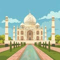 copy space, simple vector illustration, cartoon style, The Taj Mahal, Agra. Famous mausoleum in India, Asia. Elegant monument