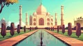 copy space, simple vector illustration, cartoon style, The Taj Mahal, Agra. Famous mausoleum in India, Asia. Elegant monument