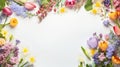 copy space with spring flowers pattern on white background