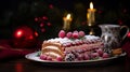 copy space, stockphoto a beautiful decorated Christmas cake, Christmas Buche, BÃ»che. Christmas celebration, merry Christmas