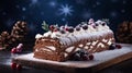 copy space, stockphoto a beautiful decorated Christmas cake, Christmas Buche, BÃ»che. Christmas celebration, merry Christmas