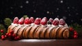 copy space, stockphoto a beautiful decorated Christmas cake, Christmas Buche, BÃ»che. Christmas celebration, merry Christmas