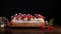 copy space, stockphoto a beautiful decorated Christmas cake, Christmas Buche, BÃ»che. Christmas celebration, merry Christmas