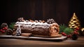 copy space, stockphoto a beautiful decorated Christmas cake, Christmas Buche, BÃ»che. Christmas celebration, merry Christmas