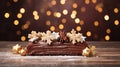 copy space, stockphoto a beautiful decorated Christmas cake, Christmas Buche, BÃ»che. Christmas celebration, merry Christmas