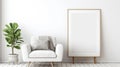 copy space, stockphoto, minimalist cozy healing living room blank frame mockup. Beautiful simple view on a couch and table