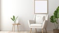 copy space, stockphoto, minimalist cozy healing living room blank frame mockup. Beautiful simple view on a couch and table