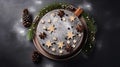 copy space, stockphoto, topview of a beautiful decorated Christmas cake. Christmas celebration, merry Christmas.