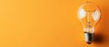 In copy space, there is an image of a white light bulb on an orange background. Royalty Free Stock Photo