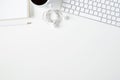 Copy space topview of white office stuff on white working table. Royalty Free Stock Photo