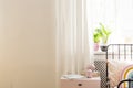 Copy space on white wall in girl`s bedroom Royalty Free Stock Photo