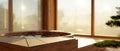 Copy space on wooden Onsen bath in beautiful indoor Onsen spa room. Onsen spa concept