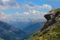 COPY SPACE: Young traveler observes the breathtaking valley in the French Alps.