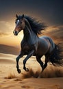 Galactic Gallop: Beautiful Dark Horse in Celestial Night Sky