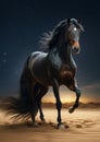 Desert Starlight: Beautiful Dark Horse in Night Sky Oasis Royalty Free Stock Photo