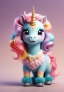 Rainbow Kawaii Unicorn Delight: Cartoon Cute with Colorful Manes Royalty Free Stock Photo