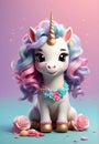 Kawaii Unicorn Delight: Cartoon Cute with Colorful Manes Royalty Free Stock Photo