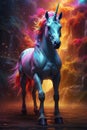 Cascade of colours: Shadowed Unicorn in Vibrant Rainbow Dreamscape Royalty Free Stock Photo