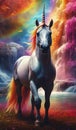 Cascade of colours: White Unicorn in Vibrant Rainbow Dreamscape Royalty Free Stock Photo